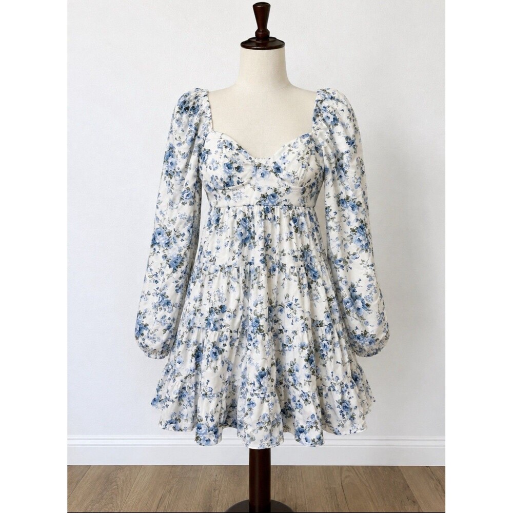 Altar'd State Floral Babydoll Mini Dress Coquette Cottagecore Puff Sleeves Med - Picture 7 of 7